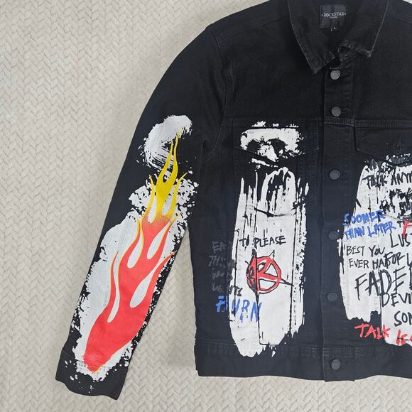 Rockstar Original US Fall Tour Denim Jacket Men Large Graffiti Grunge Streetwear - Picture 3 of 16
